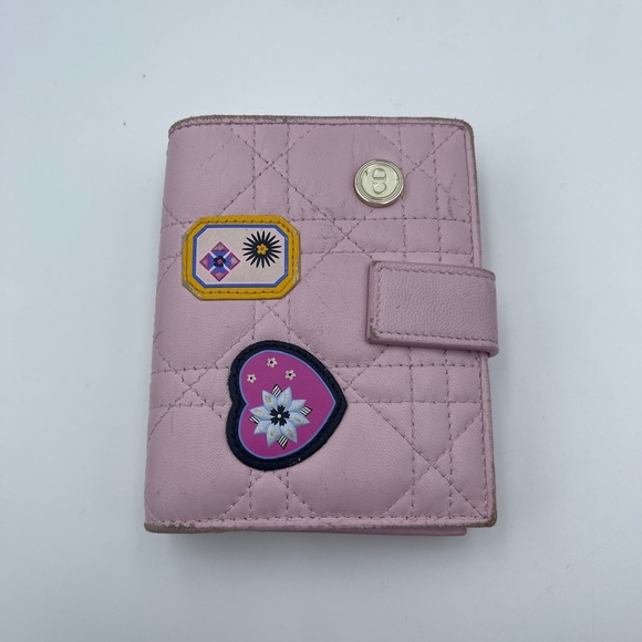 Christian Dior Pink Cannage Quilted lambskin leather lady patches wallet w/zip - Picture 1 of 15